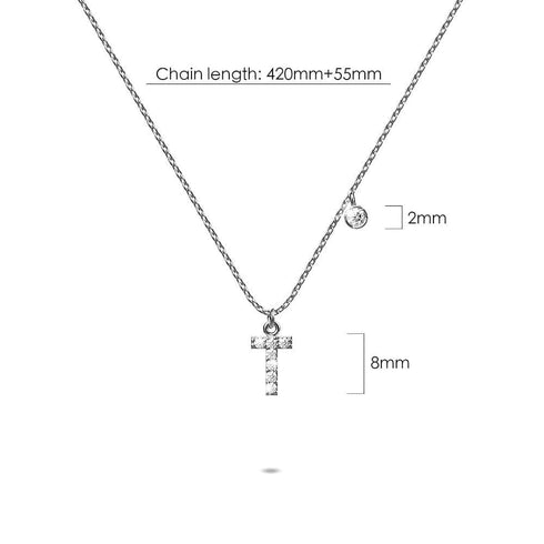 Solid 925 Sterling Silver Initial Crystal Personalised Alphabet Letter Necklace Silver
